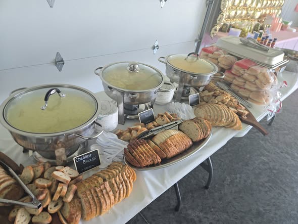 Chowder and bread buffet station