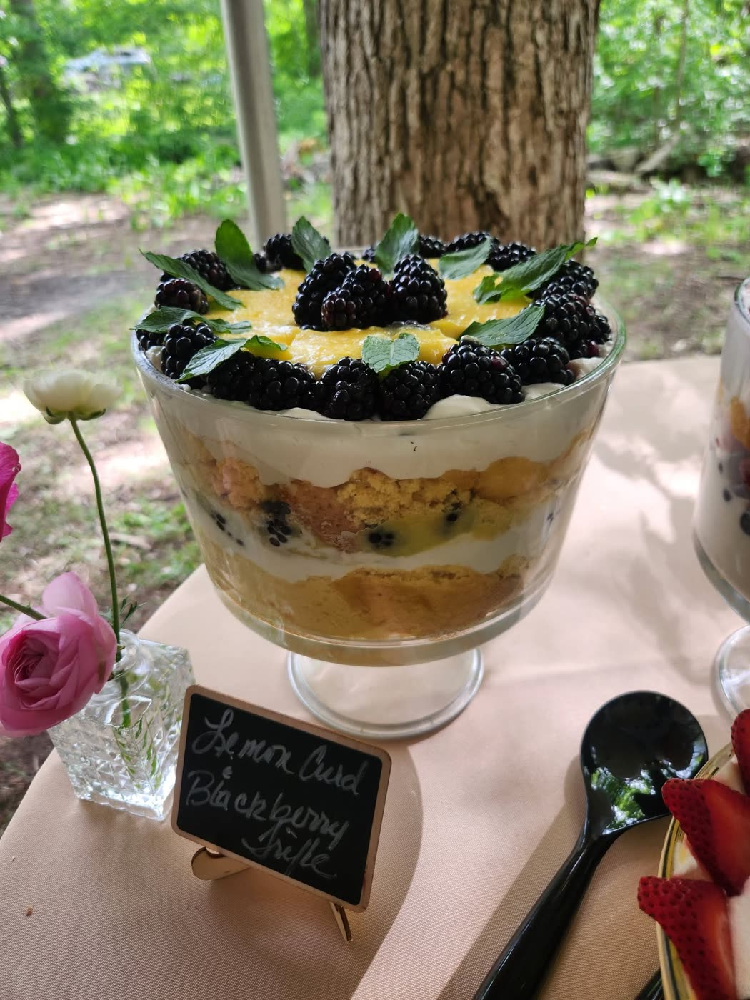 Lemon curd and blackberry berry trifle dessert by 419 Venue Guy