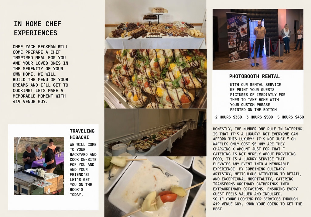 419 Venue Guy services — in-home chef, hibachi, and photobooth